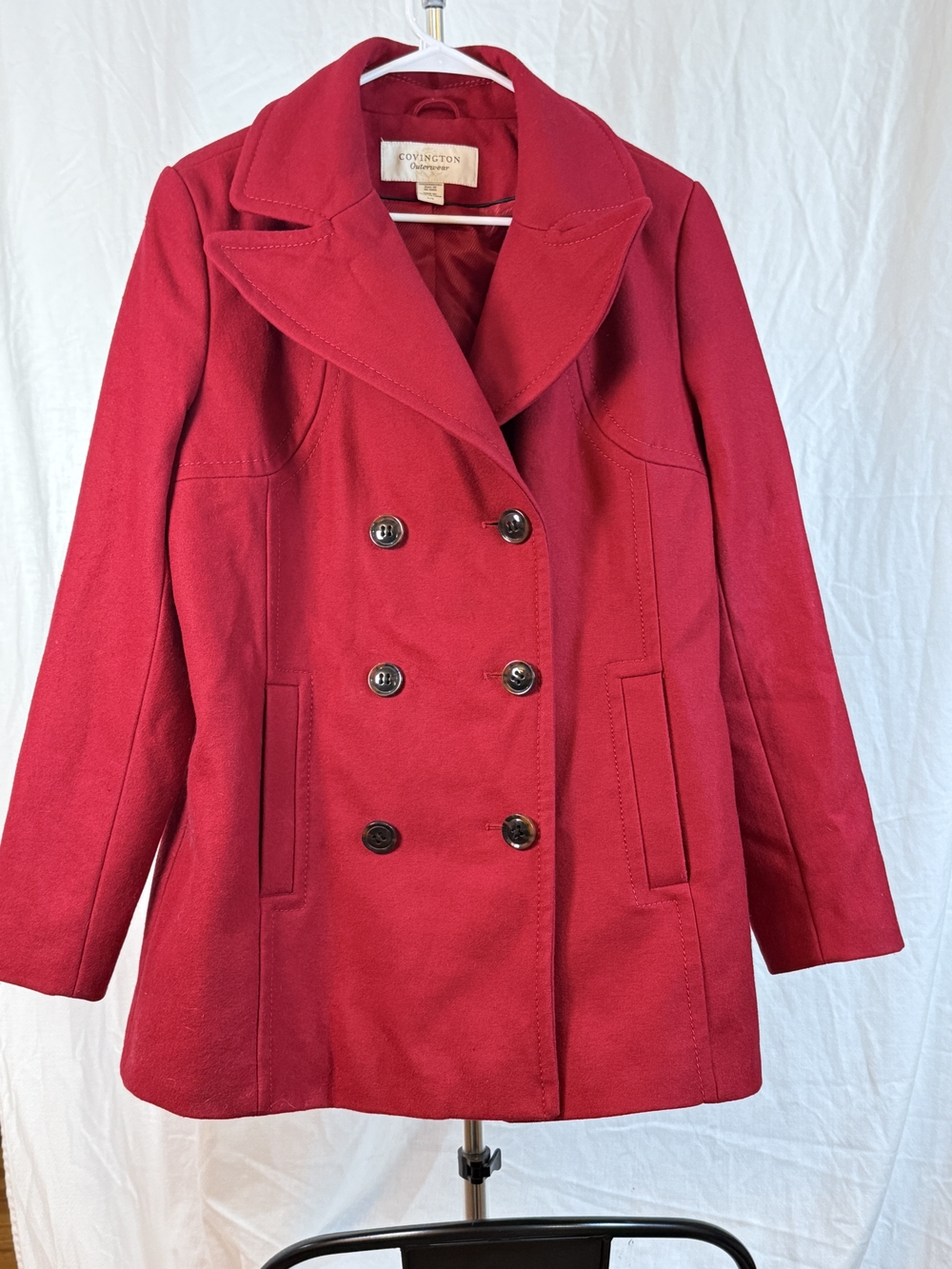 Covington Outerwear Red Double-Breasted Peacoat with Notch Lapels sz Large